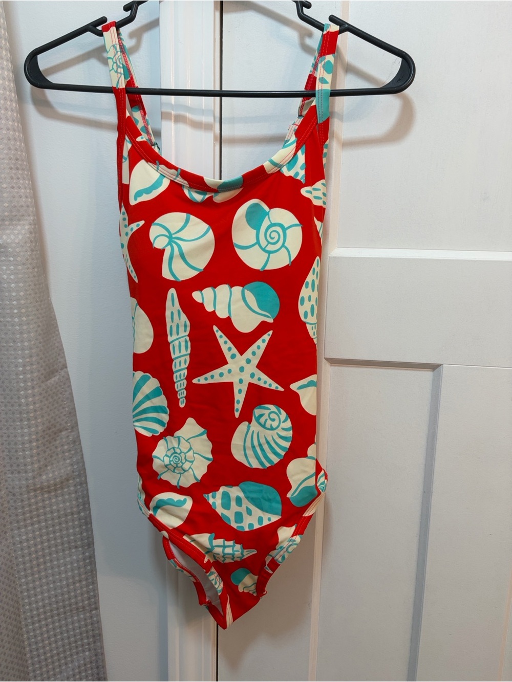 Hanna Andersson Red One-Piece Swimsuit with Cream & Teal Seashells